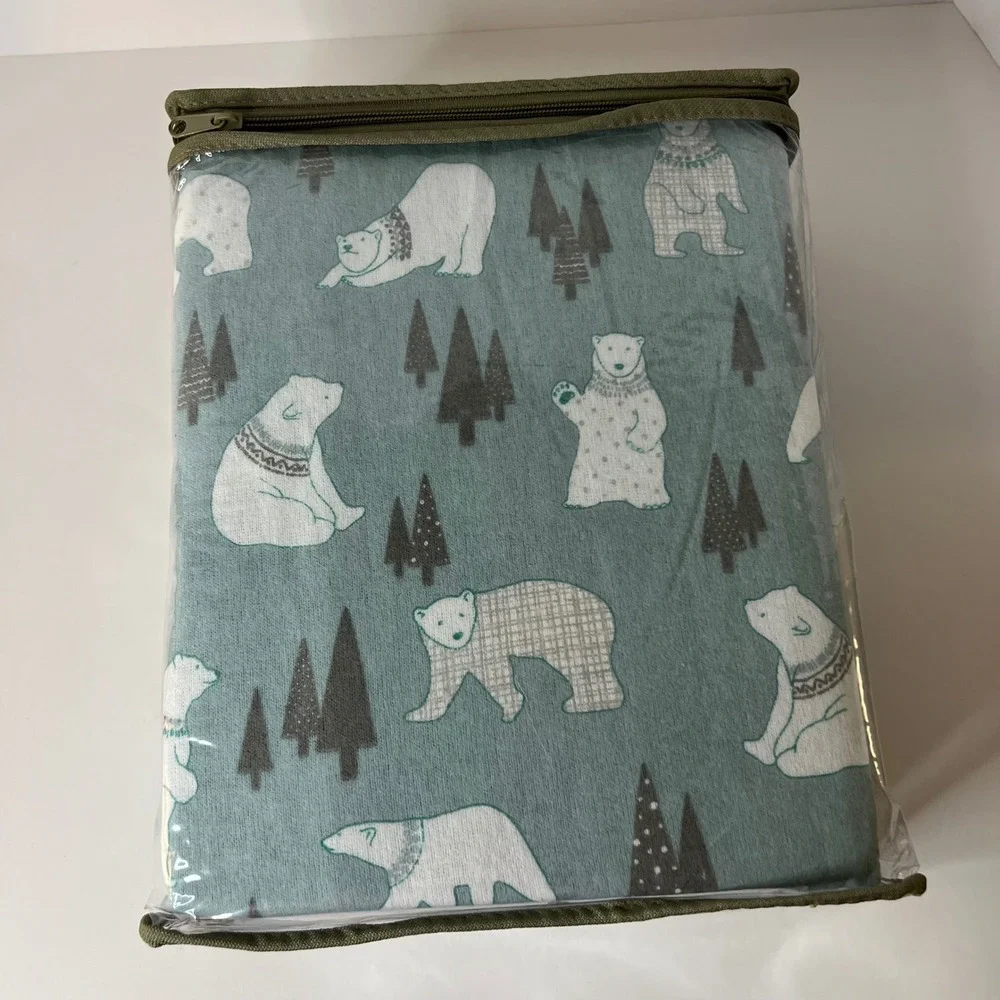 True North Soft & Cozy Flannel Sheet Set Polar Bear Trees Green Twin Cotton NIP